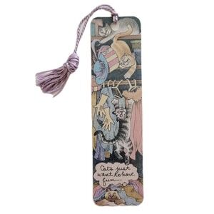 Vintage 90s Cats Want Have Fun Tassel Bookmark, 1992 Susan Sturgill, Antioch USA